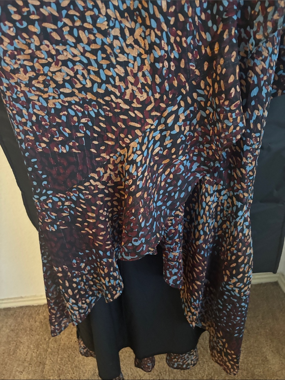 Express Navy Multi-Spot Ruffle Wrap Dress - Picture 3 of 6